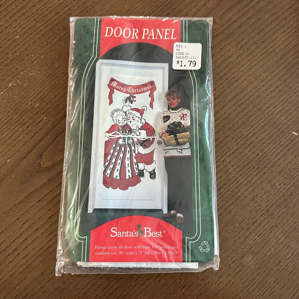 Vintage 1995 Santas Best Christmas Door Panel Santa‎ Mrs Claus 30x72 Made in USA